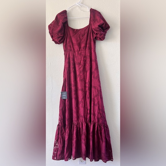 Lulus Everlasting Charm Burgundy Maroon Red Floral Jacquard Midi Dress Small - Picture 8 of 8